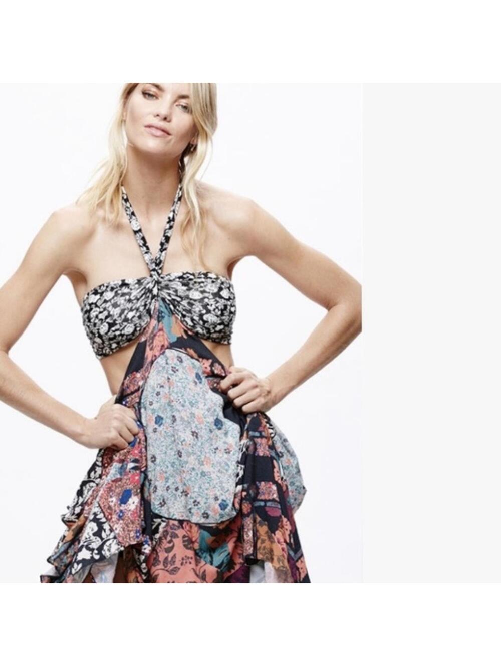 NWOT Free People California Love Patchwork Halter Maxi Dress size 10